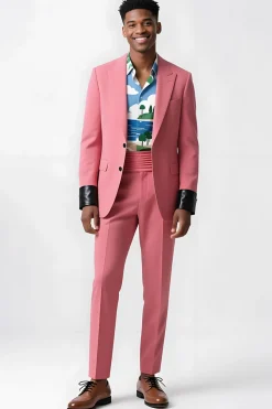 2 Peça Single Breasted Peak Lapel Rosa Ternos Masculinos