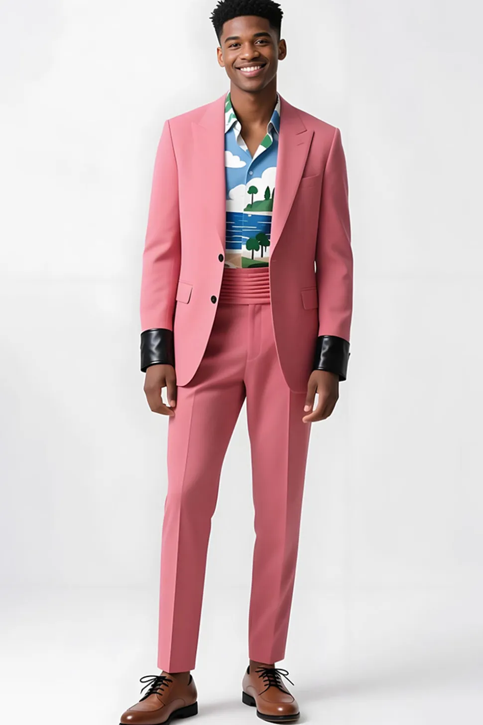 2 Peça Single Breasted Peak Lapel Rosa Ternos Masculinos