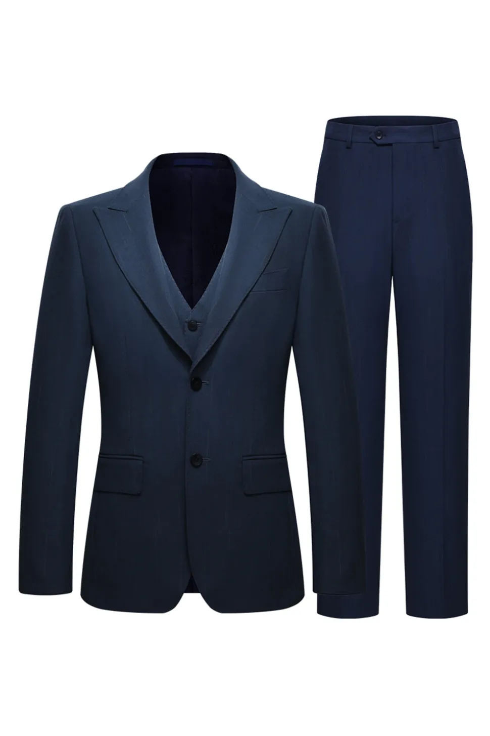 3 Peça Single Breasted Slim Fit Peak Lapel Fatos Masculinos da Marinha