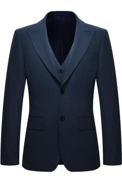 3 Peça Single Breasted Slim Fit Peak Lapel Fatos Masculinos da Marinha