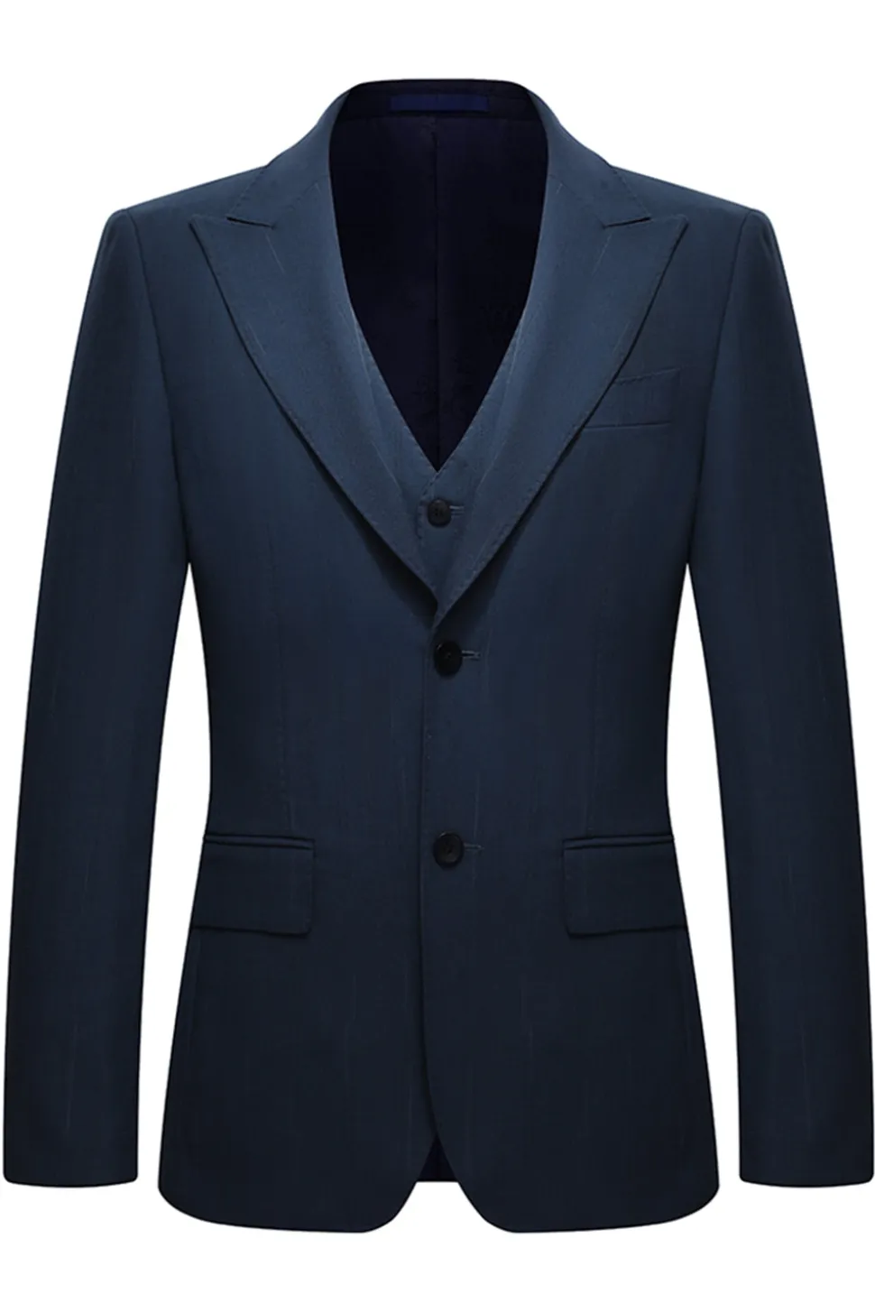 3 Peça Single Breasted Slim Fit Peak Lapel Fatos Masculinos da Marinha