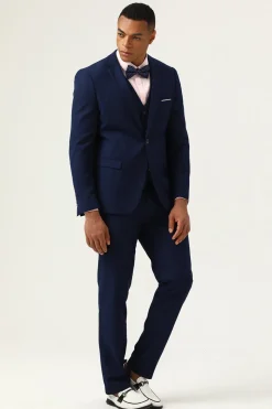 3 Peças Azul Marinha Slim Fit Terno Casual