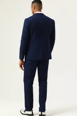3 Peças Azul Marinha Slim Fit Terno Casual