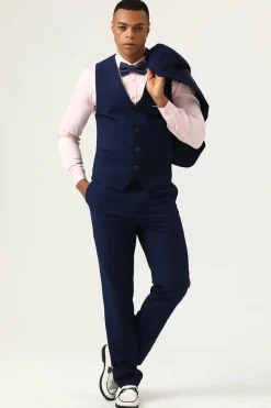 3 Peças Azul Marinha Slim Fit Terno Casual