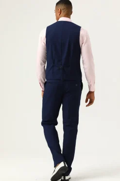 3 Peças Azul Marinha Slim Fit Terno Casual