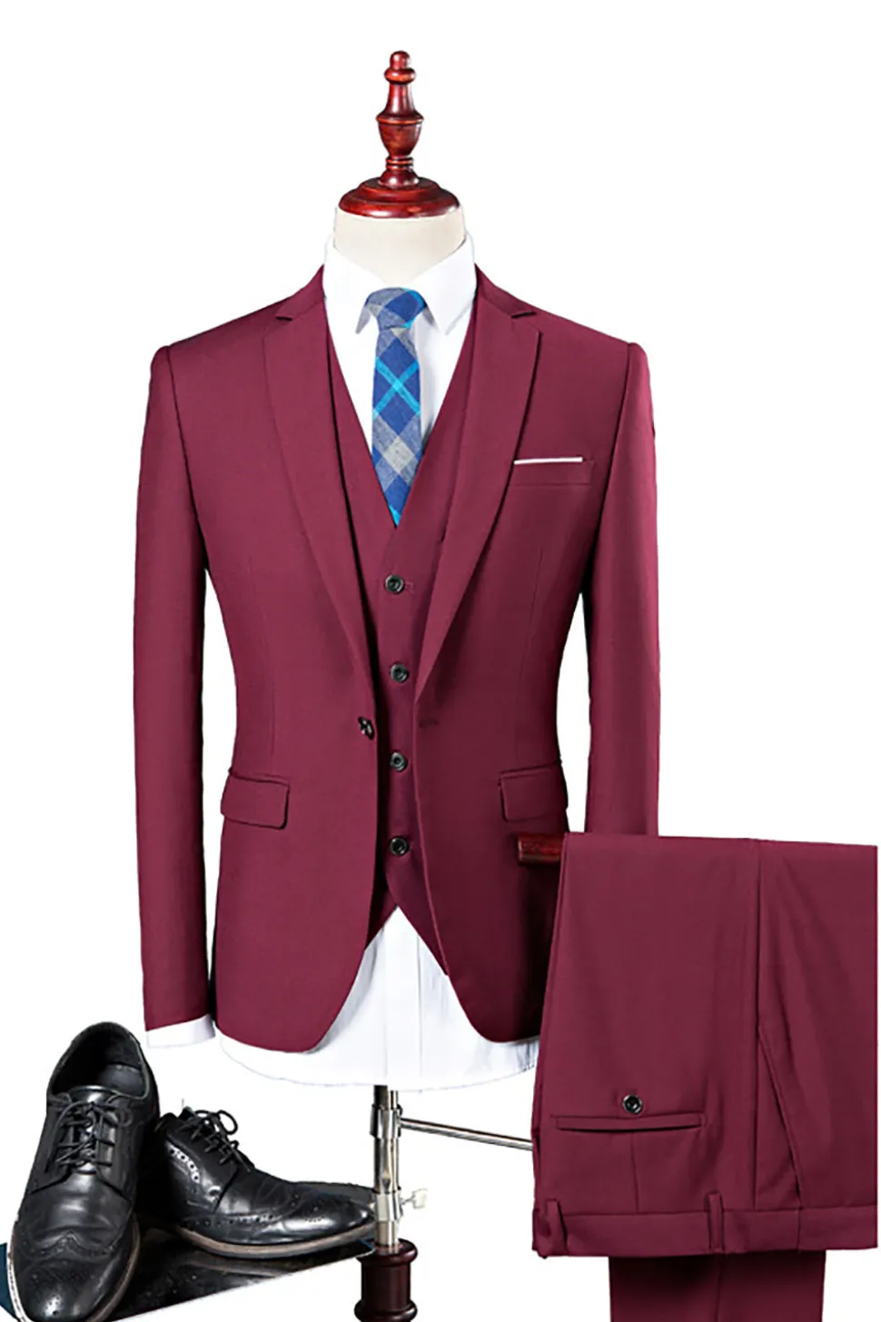 3 Peças Azul Marinha Slim Fit Terno Casual