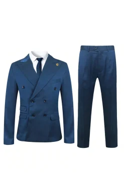2 Peças Azul Masculino Duplo Peito Pico Lapel Terno