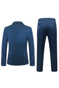 2 Peças Azul Masculino Duplo Peito Pico Lapel Terno