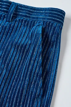 2 peças de tinta azul veludo listrado mulheres ternos de baile