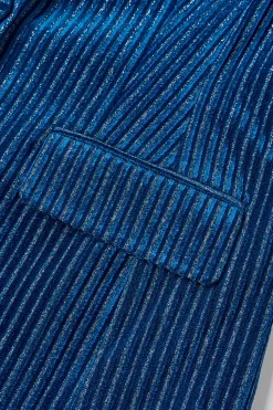 2 peças de tinta azul veludo listrado mulheres ternos de baile