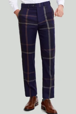 3 Peças Fato Masculino Azul Marinho Xadrez