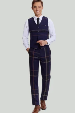 3 Peças Fato Masculino Azul Marinho Xadrez