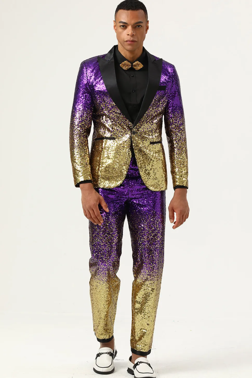 2 Peças Lantejoulas Roxo Fato Homem
