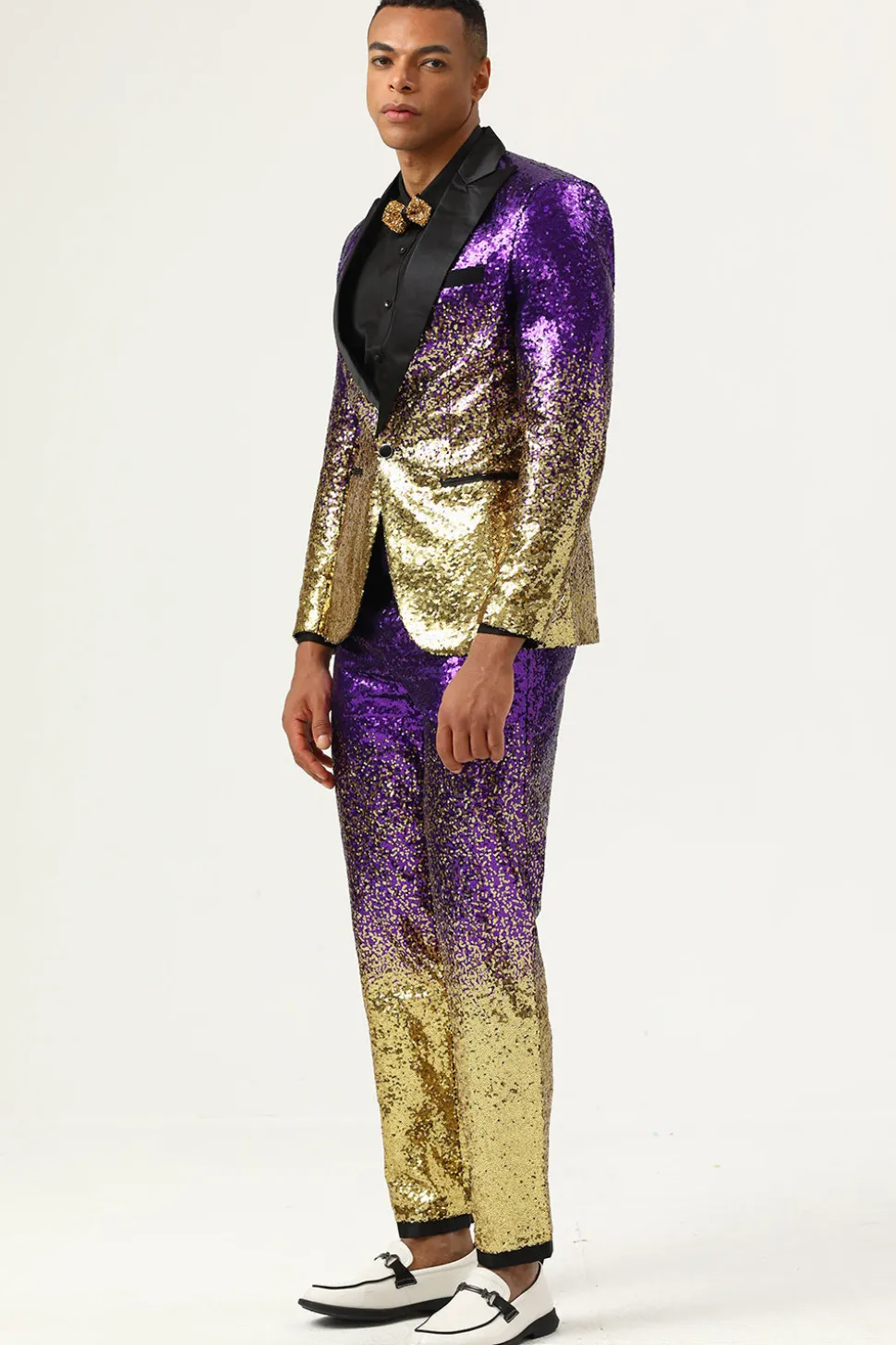 2 Peças Lantejoulas Roxo Fato Homem