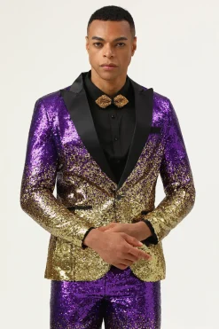 2 Peças Lantejoulas Roxo Fato Homem