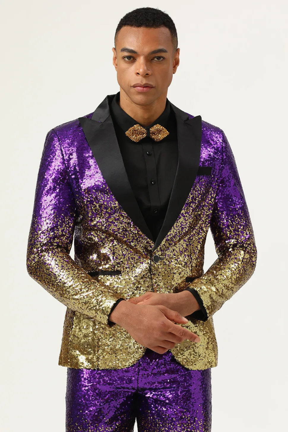 2 Peças Lantejoulas Roxo Fato Homem