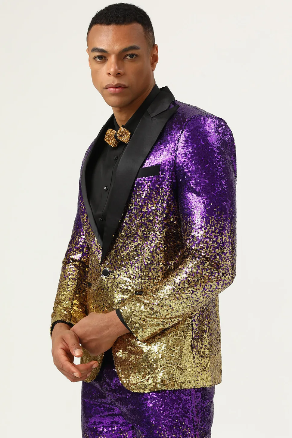 2 Peças Lantejoulas Roxo Fato Homem