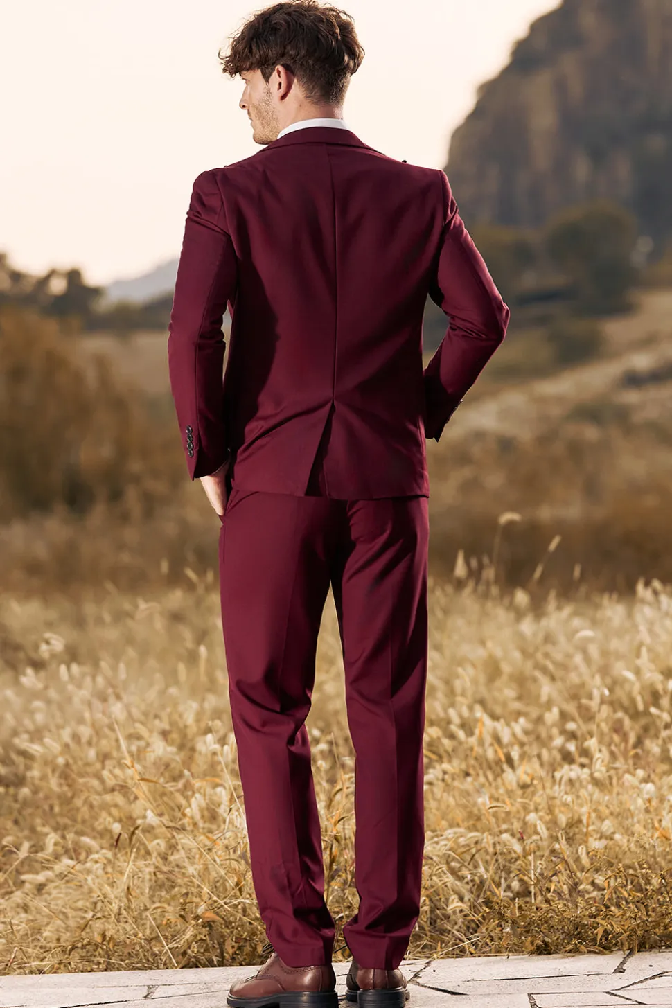 3 Peças Peak Lapel Borgonha Fatos de Baile de Formatura Masculino