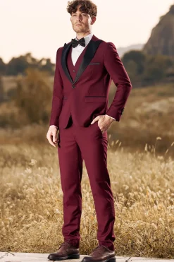 3 Peças Peak Lapel Borgonha Fatos de Baile de Formatura Masculino