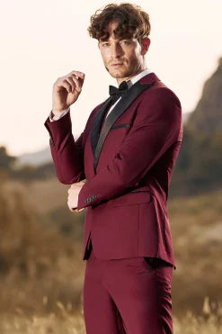 3 Peças Peak Lapel Borgonha Fatos de Baile de Formatura Masculino