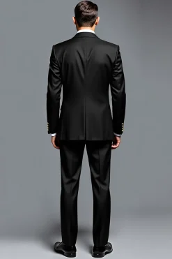 2 Peças Preto Lapela Notched Single Peito Masculino Fato Homem