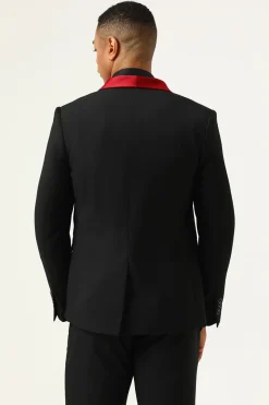 3 Peças Preto Vermelho Lapela Shawl Fatos Masculino