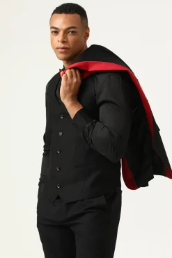 3 Peças Preto Vermelho Lapela Shawl Fatos Masculino