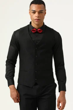 3 Peças Preto Vermelho Lapela Shawl Fatos Masculino