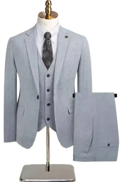 3 Peças Slim Fit Notched Lapela Homens Ternos Cinzentos