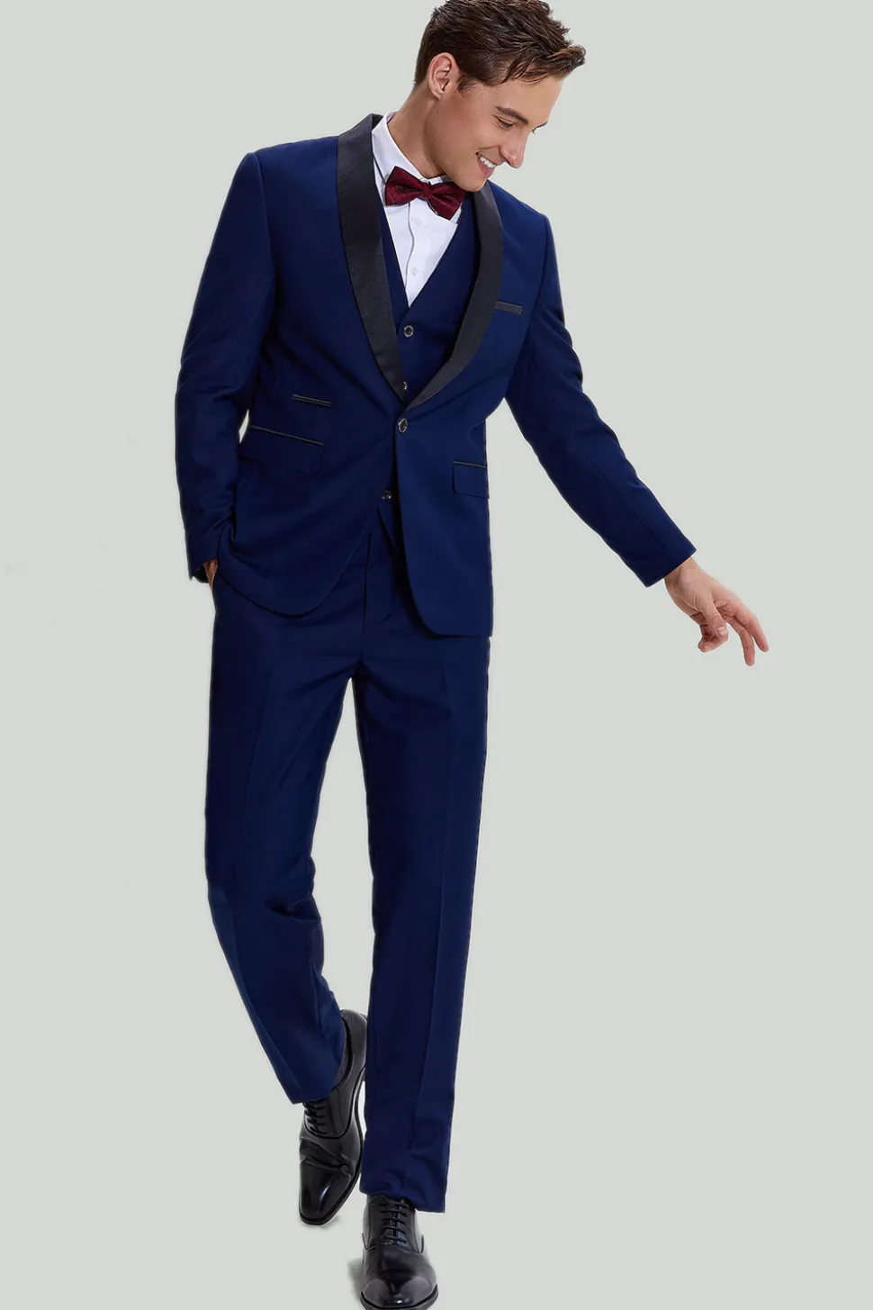 3 Peças Um Botão Fato Para Homem Azul Marinho