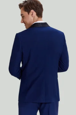 3 Peças Um Botão Fato Para Homem Azul Marinho