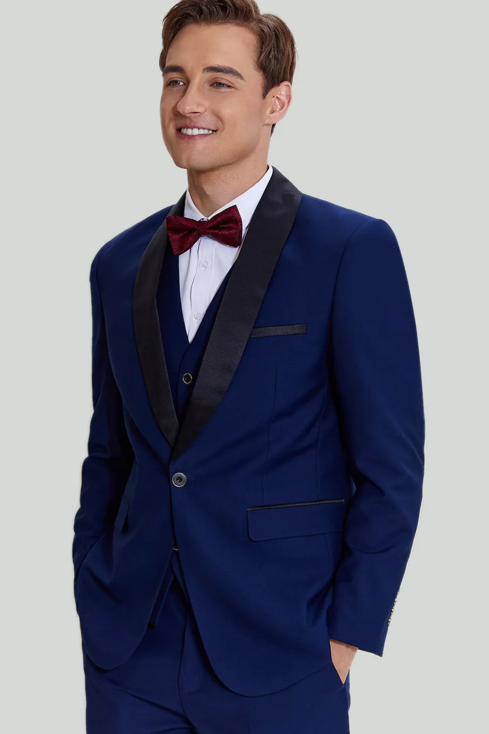 3 Peças Um Botão Fato Para Homem Azul Marinho
