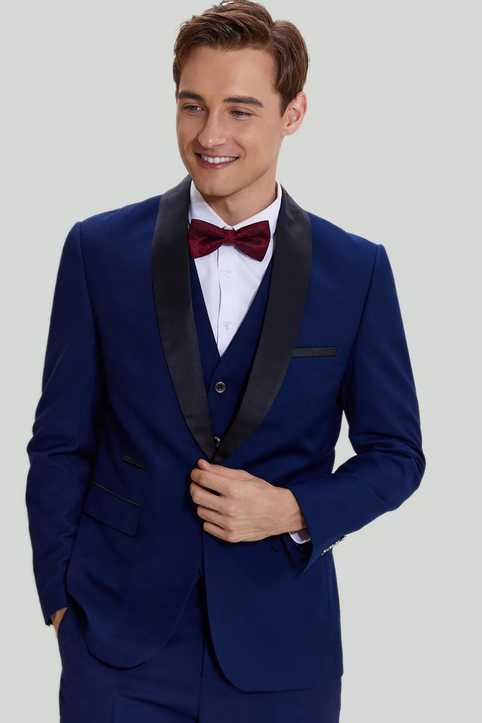 3 Peças Um Botão Fato Para Homem Azul Marinho