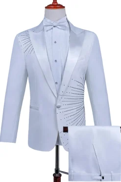 2 Piece Pico Lapela Um Botão Terno Masculino Preto com Missangas