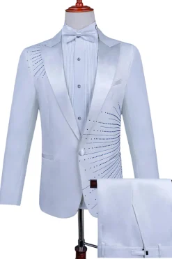 2 Piece Pico Lapela Um Botão Terno Masculino Preto com Missangas