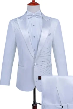 2 Piece Pico Lapela Um Botão Terno Masculino Preto com Missangas