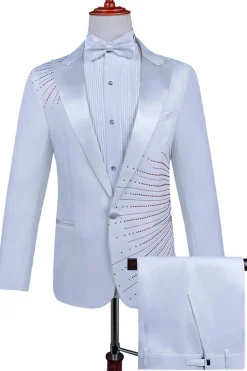 2 Piece Pico Lapela Um Botão Terno Masculino Preto com Missangas