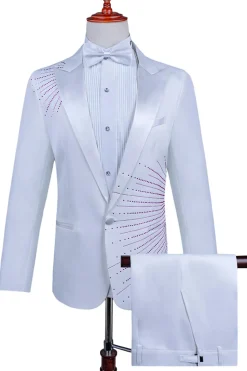 2 Piece Pico Lapela Um Botão Terno Masculino Preto com Missangas