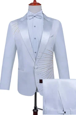 2 Piece Pico Lapela Um Botão Terno Masculino Preto com Missangas