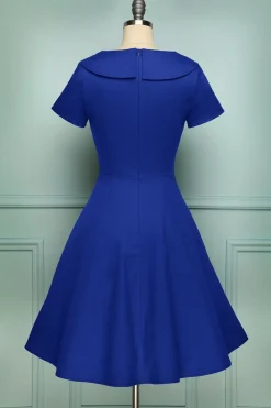 1950 Vestido de botão azul