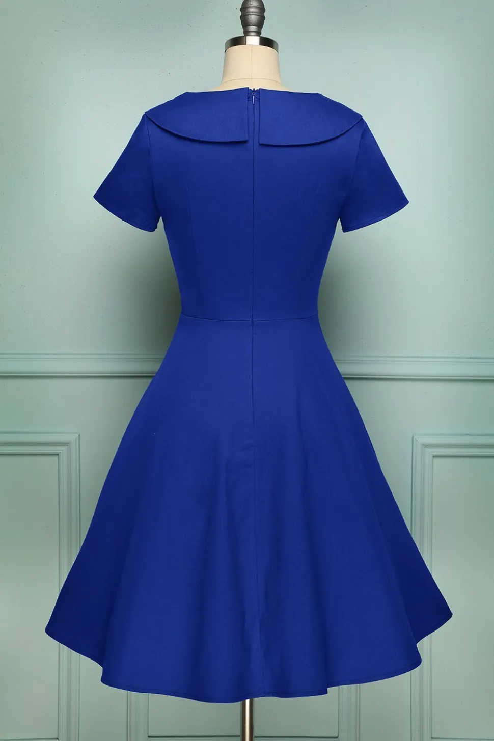 1950 Vestido de botão azul