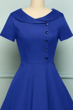 1950 Vestido de botão azul