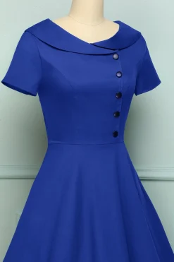 1950 Vestido de botão azul