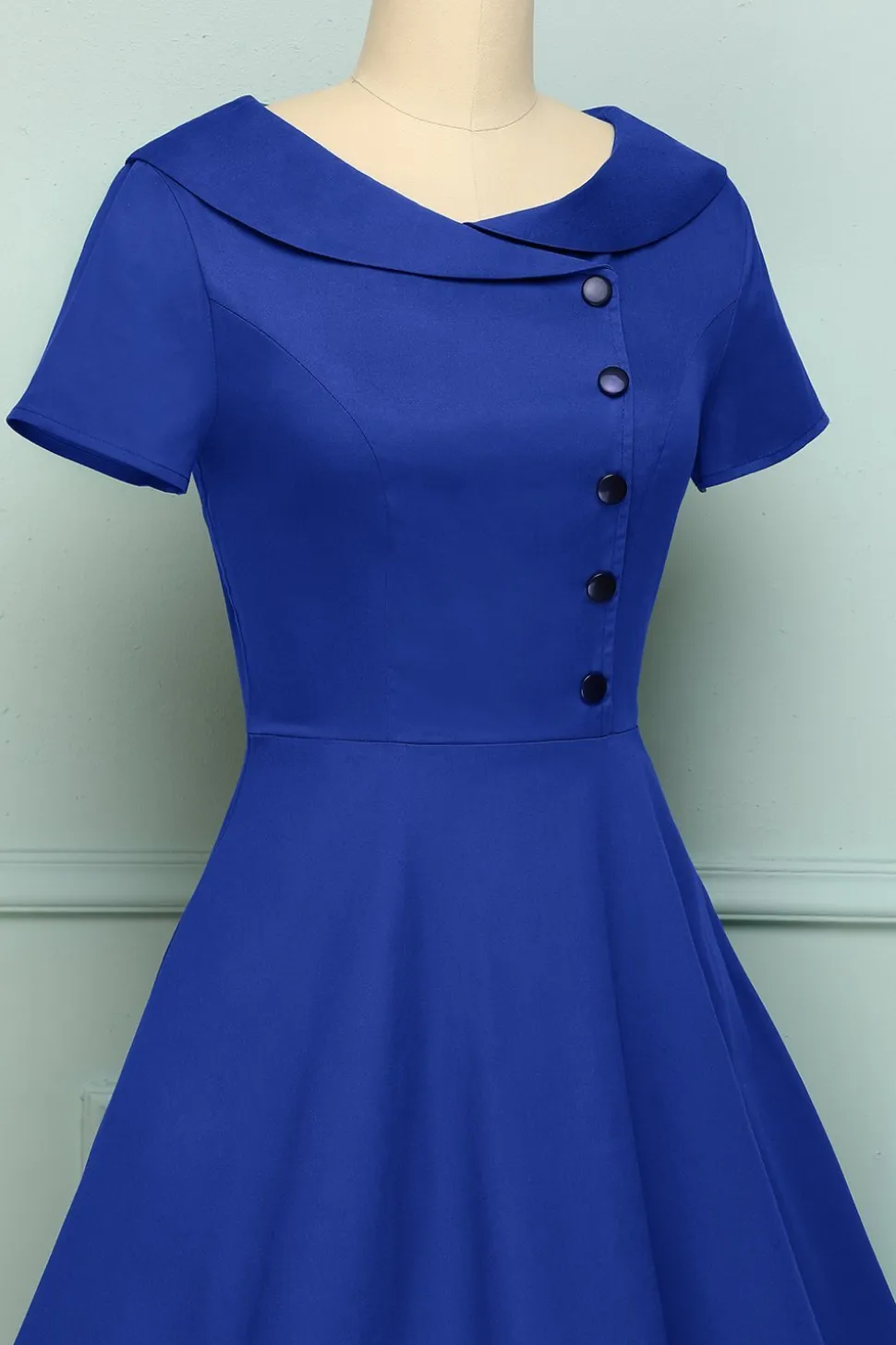 1950 Vestido de botão azul