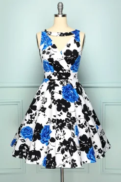 1950 Vestido Floral com decote em V