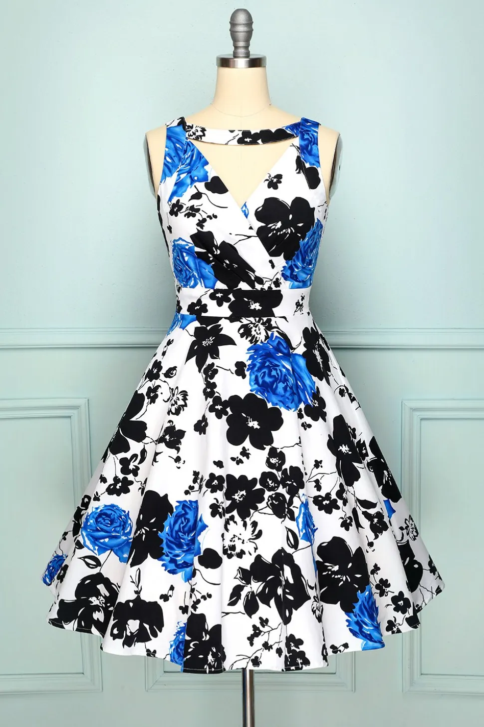 1950 Vestido Floral com decote em V