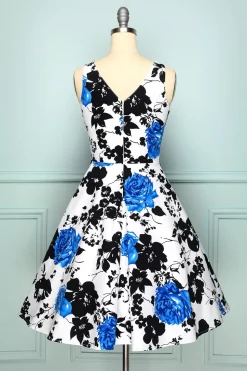 1950 Vestido Floral com decote em V