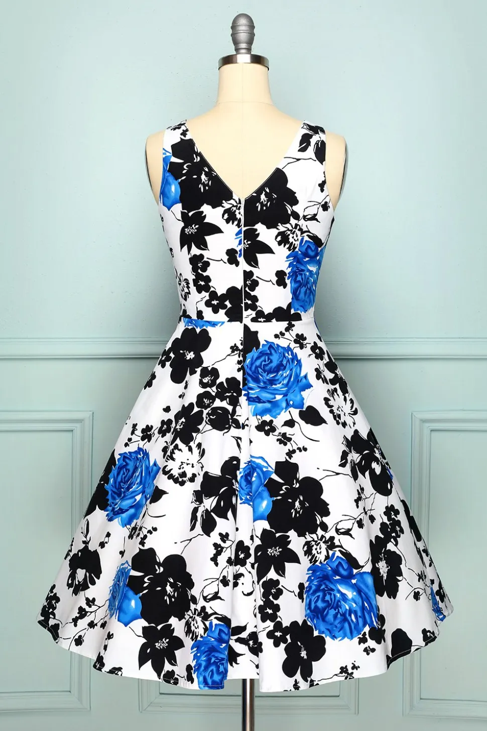 1950 Vestido Floral com decote em V