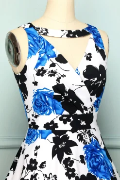 1950 Vestido Floral com decote em V