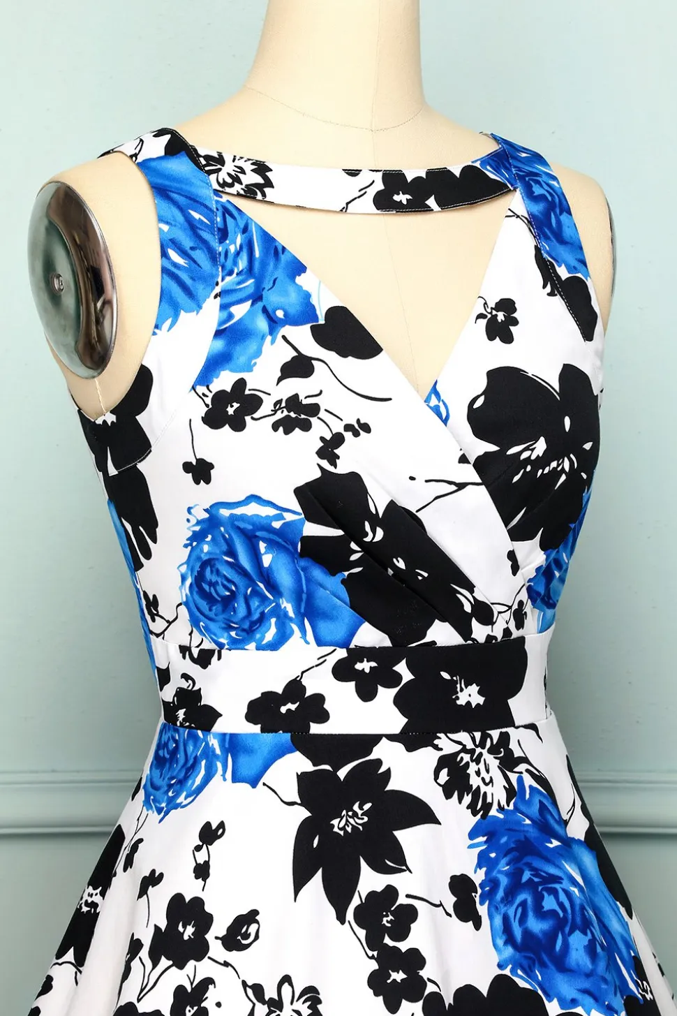 1950 Vestido Floral com decote em V